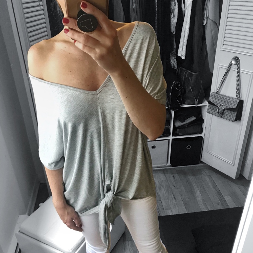 LAST 3✨Heather Gray Solid Loose Fit Tie Top - Picture 5 of 8